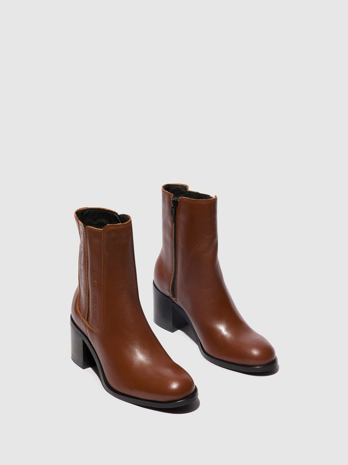 Flowfold Zip Up Ankle Boots AMEL913FLY COGNAC