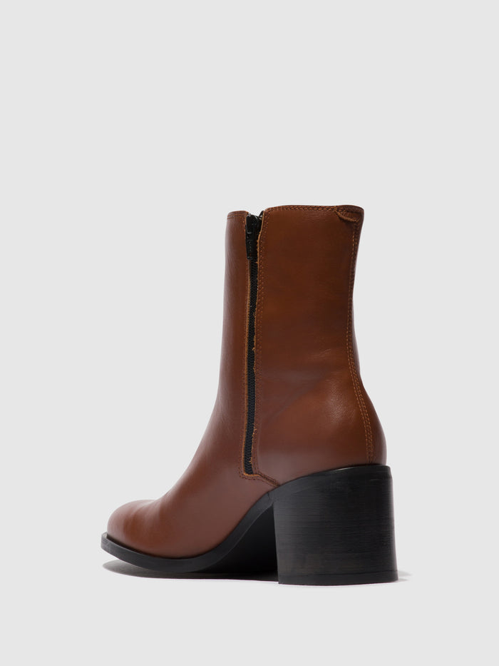Flowfold Zip Up Ankle Boots AMEL913FLY COGNAC