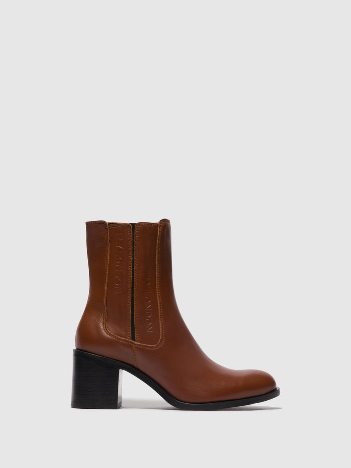 flowfold Zip Up Ankle Boots AMEL913FLY COGNAC
