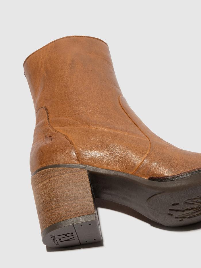 Flowfold Zip Up Ankle Boots BECY097FLY COGNAC