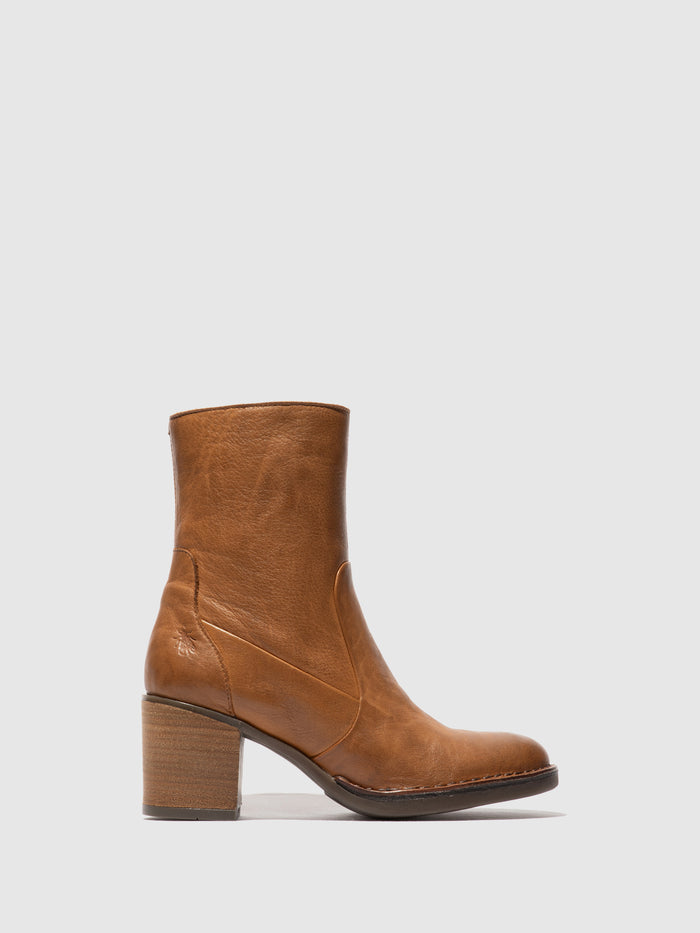 flowfold Zip Up Ankle Boots BECY097FLY COGNAC