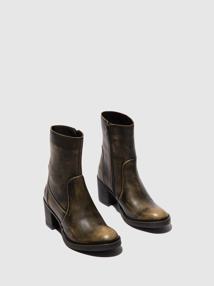 Flowfold Zip Up Ankle Boots BECY097FLY OLIVE