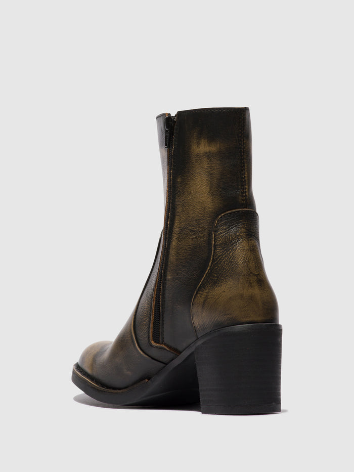 Flowfold Zip Up Ankle Boots BECY097FLY OLIVE