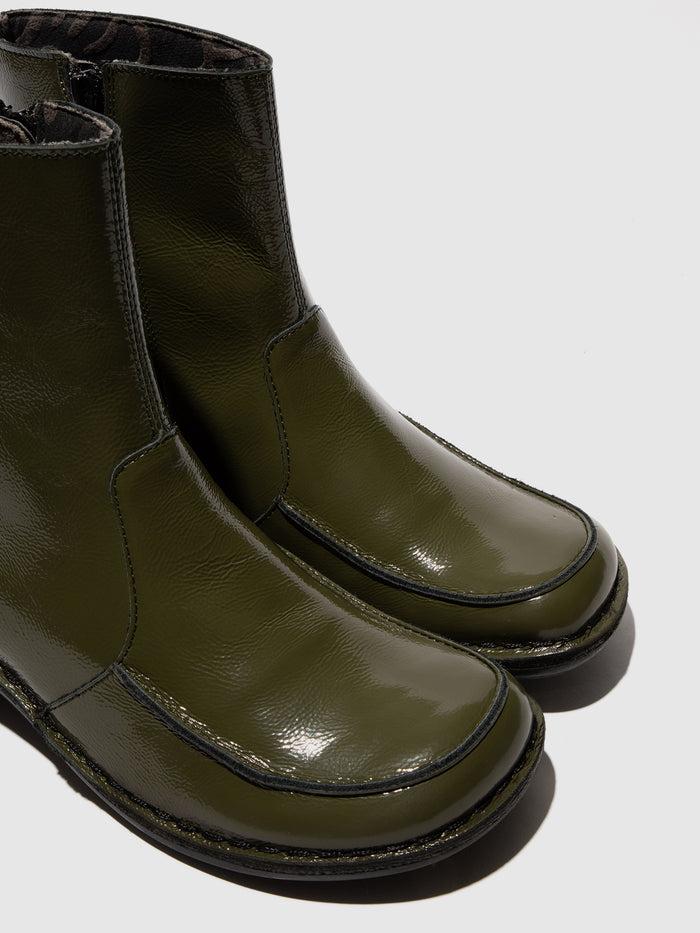 Flowfold Zip Up Ankle Boots EZIA181FLY SEA KELP