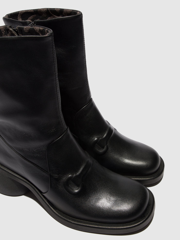 Flowfold Zip Up Ankle Boots HAXI138FLY BLACK