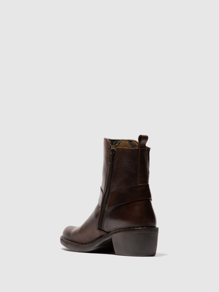 Flowfold Zip Up Ankle Boots MEBI123FLY DARK BROWN
