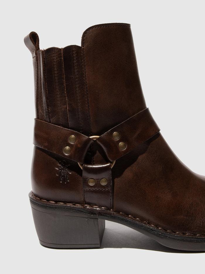Flowfold Zip Up Ankle Boots MEBI123FLY DARK BROWN