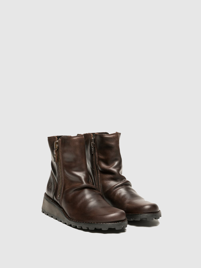 Flowfold Zip Up Ankle Boots MON944FLY DK. BROWN