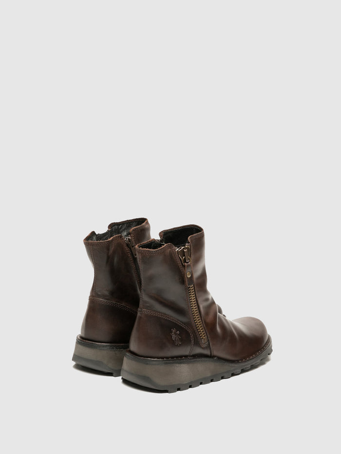 Flowfold Zip Up Ankle Boots MON944FLY DK. BROWN