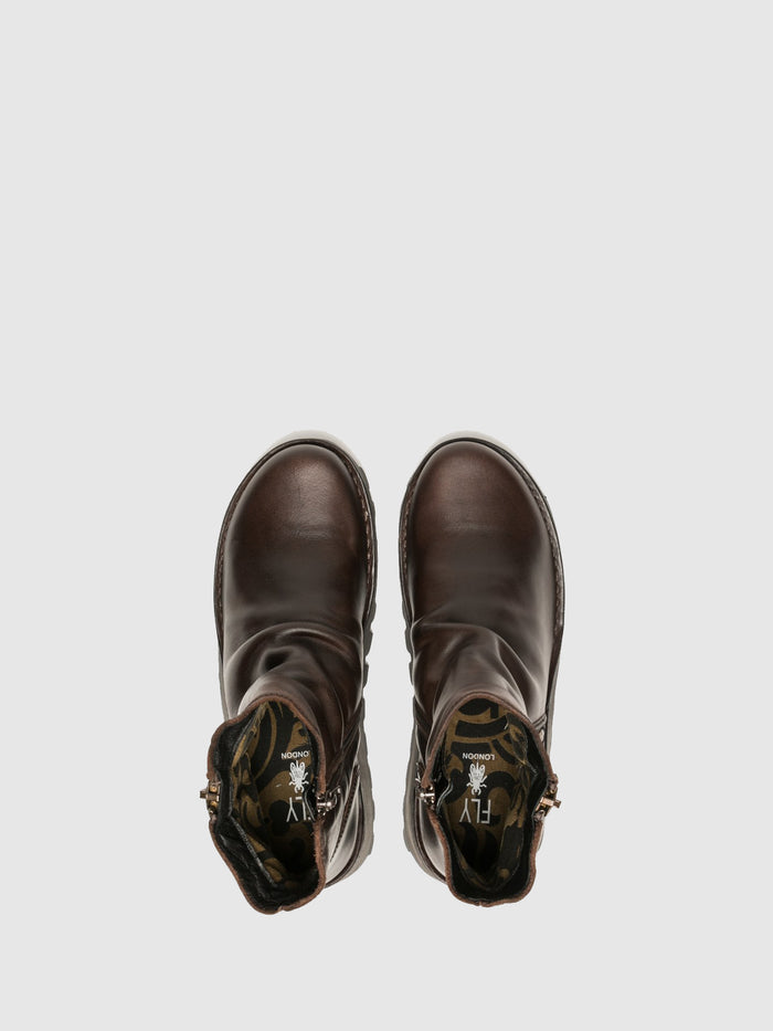 Flowfold Zip Up Ankle Boots MON944FLY DK. BROWN