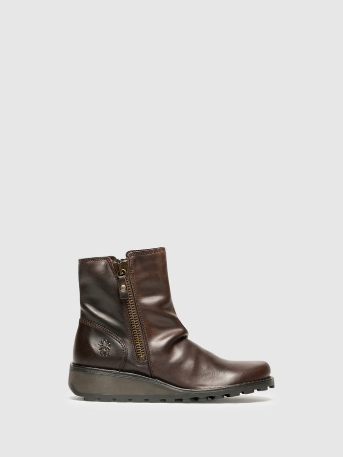 flowfold Zip Up Ankle Boots MON944FLY DK. BROWN
