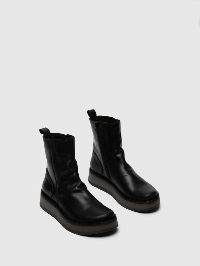 Flowfold Zip Up Ankle Boots RENO053FLY RUG BLACK
