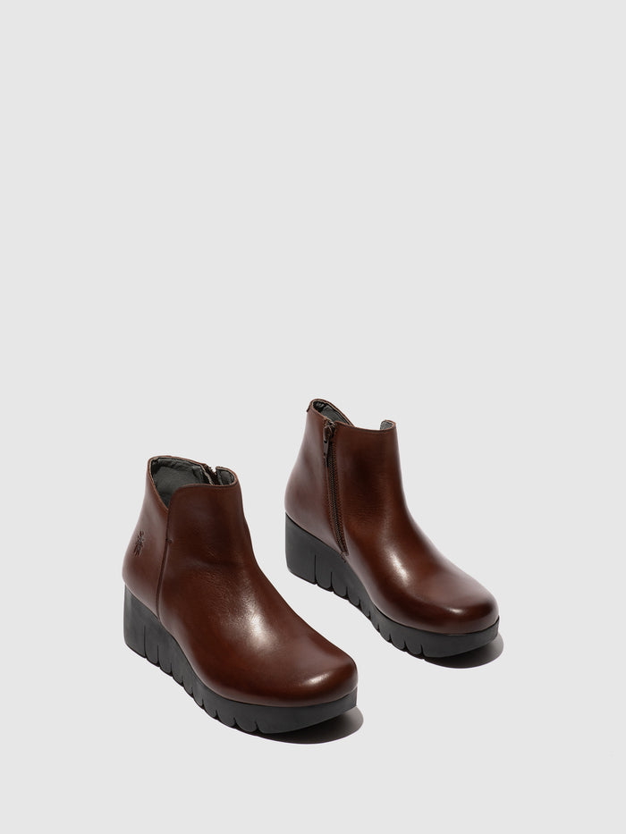 Flowfold Zip Up Ankle Boots VANG364FLY BROWN