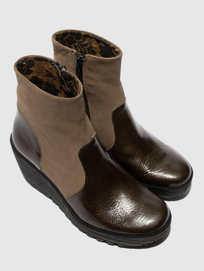 Flowfold Zip Up Ankle Boots YUXI506FLY GREEN/KHAKI