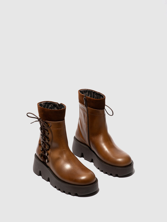 Flowfold Zip Up Ankle Boots ZAKU313FLY CAMEL