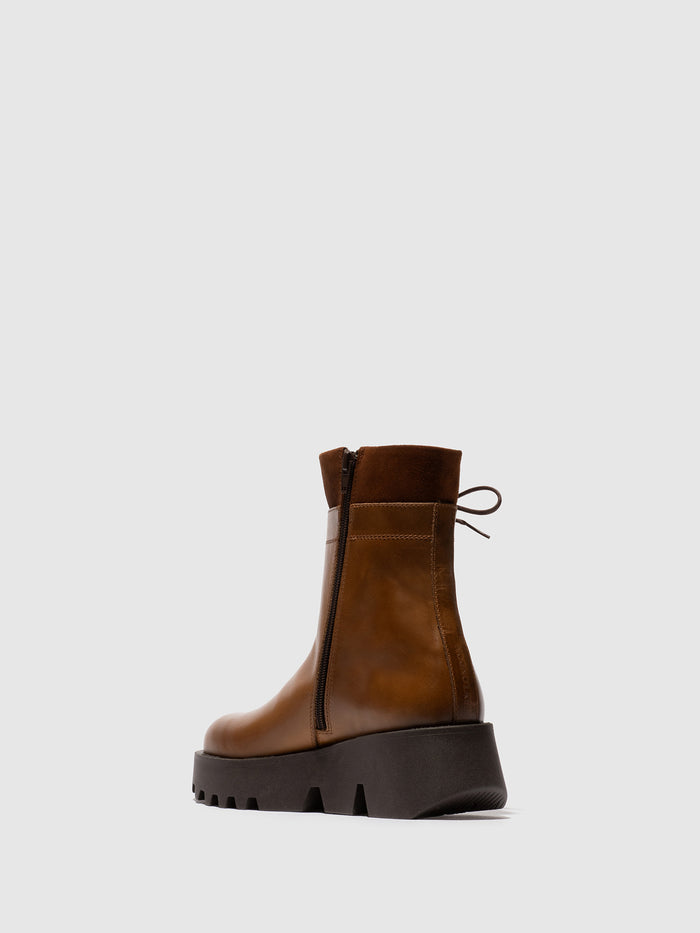 Flowfold Zip Up Ankle Boots ZAKU313FLY CAMEL