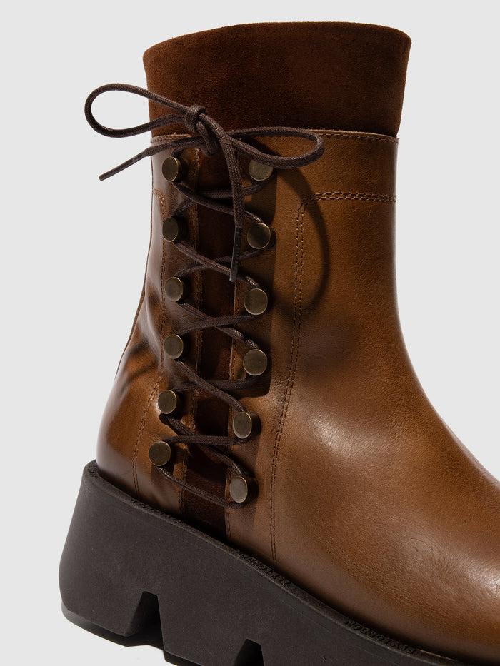 Flowfold Zip Up Ankle Boots ZAKU313FLY CAMEL