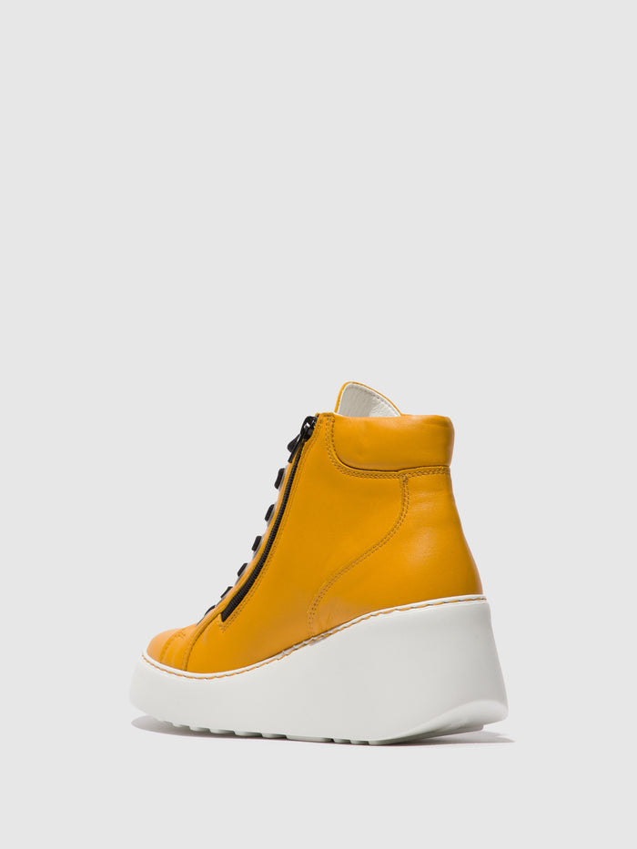 Flowfold Lace-up Ankle Boots DICE468FLY MUSTARD (OFFWHITE SOLE)
