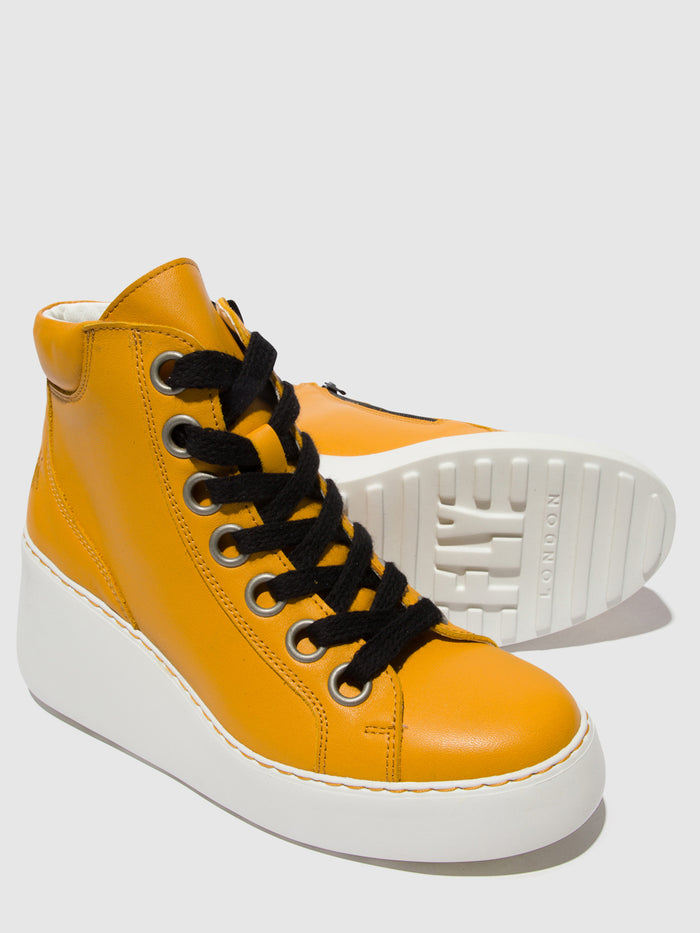 Flowfold Lace-up Ankle Boots DICE468FLY MUSTARD (OFFWHITE SOLE)