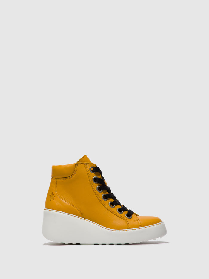 flowfold Lace-up Ankle Boots DICE468FLY MUSTARD (OFFWHITE SOLE)