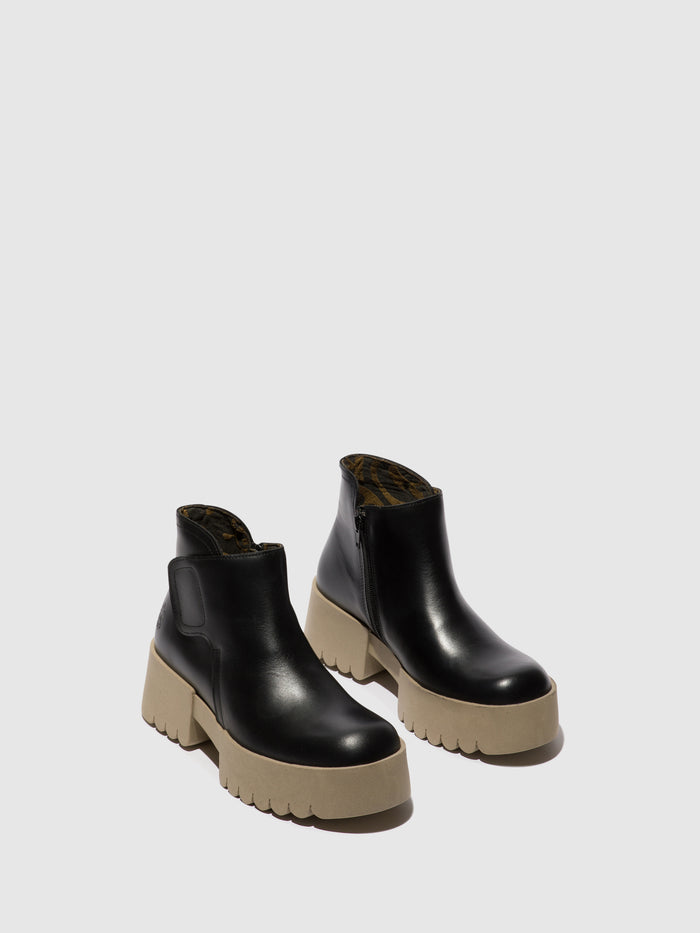 Flowfold Velcro Ankle Boots ENDO006FLY BLACK (TAUPE SOLE)