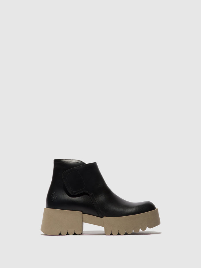 flowfold Velcro Ankle Boots ENDO006FLY BLACK (TAUPE SOLE)