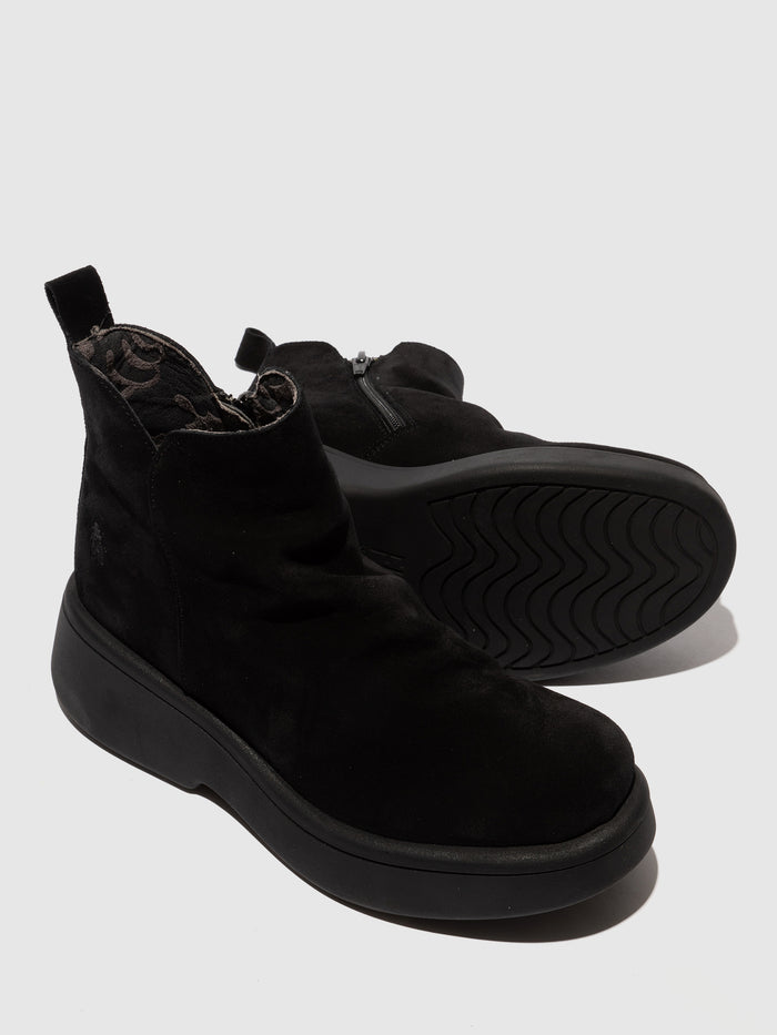 Flowfold Zip Up Ankle Boots MAZY323FLY OIL SUEDE BLACK