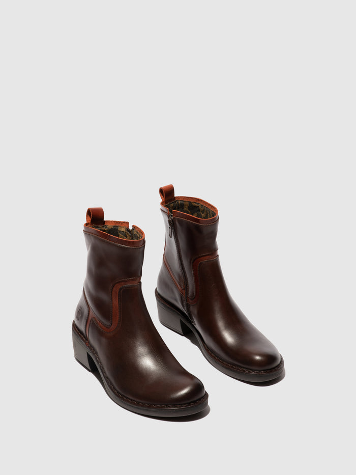 Flowfold Zip Up Ankle Boots MIZI102FLY DK BROWN/BRICK