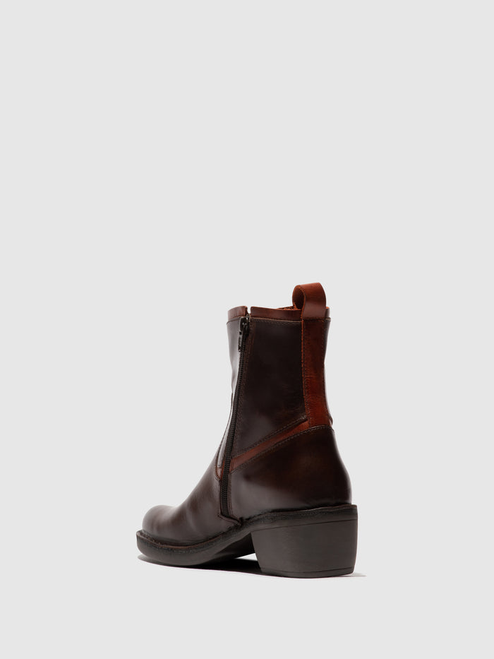 Flowfold Zip Up Ankle Boots MIZI102FLY DK BROWN/BRICK