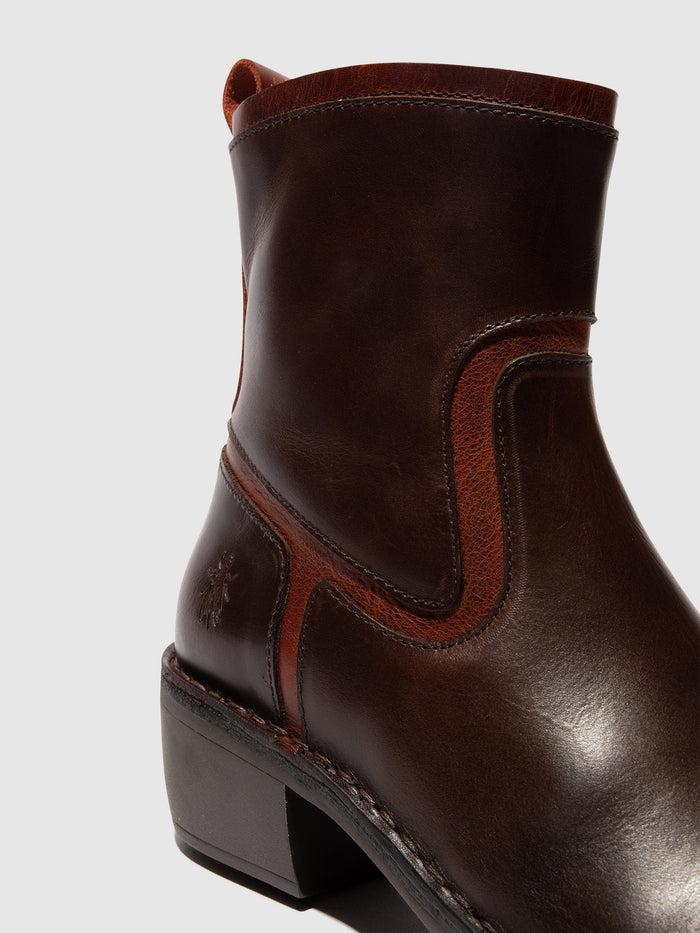 Flowfold Zip Up Ankle Boots MIZI102FLY DK BROWN/BRICK