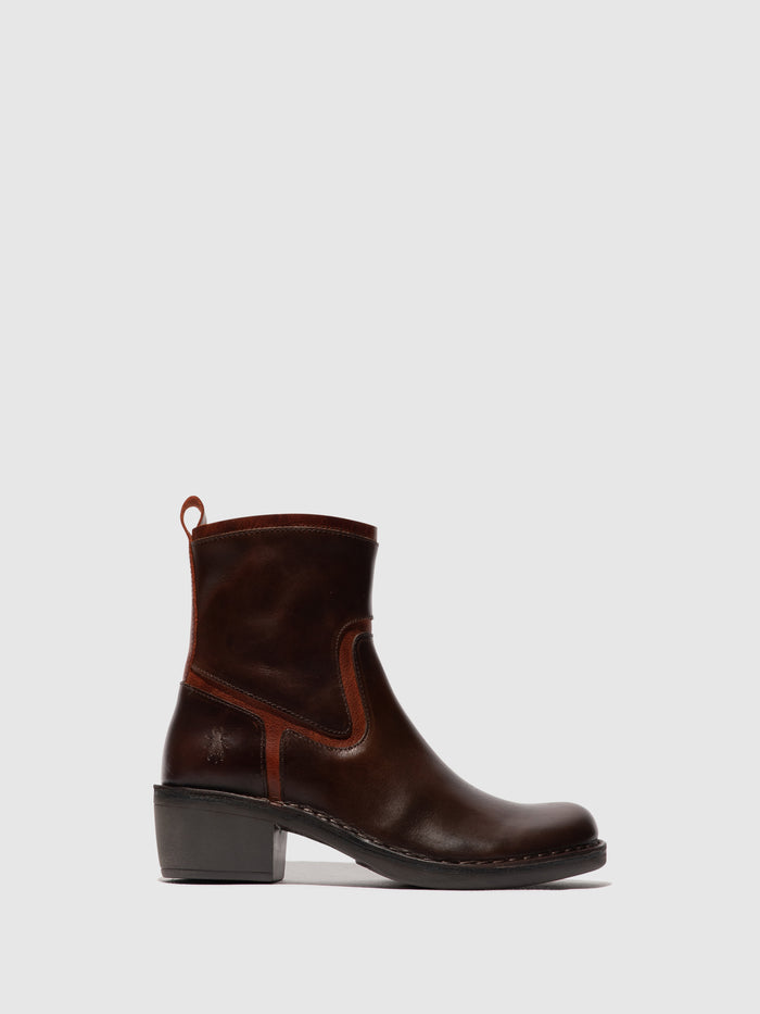 flowfold Zip Up Ankle Boots MIZI102FLY DK BROWN/BRICK