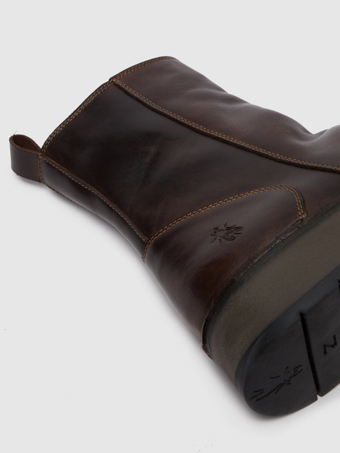 Flowfold Zip Up Ankle Boots RENO053FLY RUG DK. BROWN