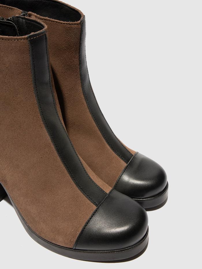 Flowfold Zip Up Ankle Boots STIR985FLY DUBLIN/OIL SUEDE BLACK/TAUPE