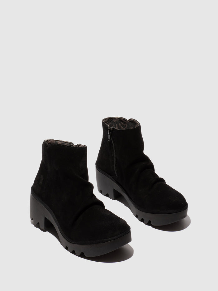 Flowfold Zip Up Ankle Boots TULP592FLY OIL SUEDE BLACK
