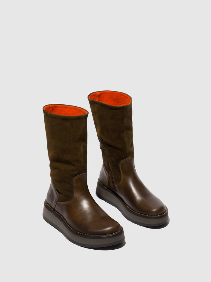 Flowfold Zip Up Boots RULA083FLY OLIVE/SLUDGE (ORANGE)