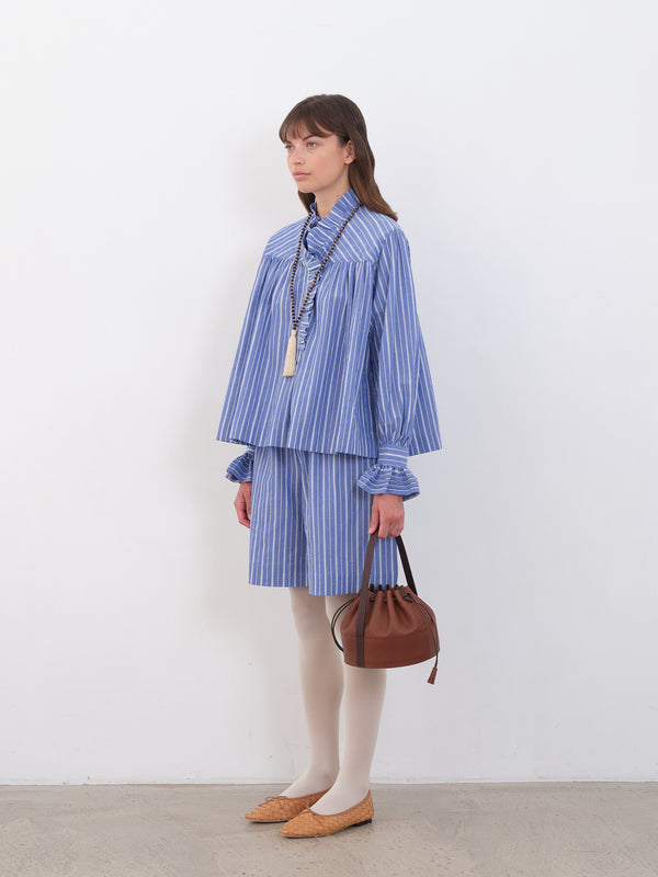 Folk Cawley - Japanese Mugwasher Stripe Sophie Shirt - French Blue/Ecru