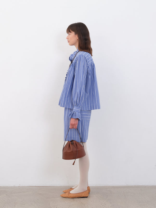 Folk Cawley - Japanese Mugwasher Stripe Sophie Shirt - French Blue/Ecru