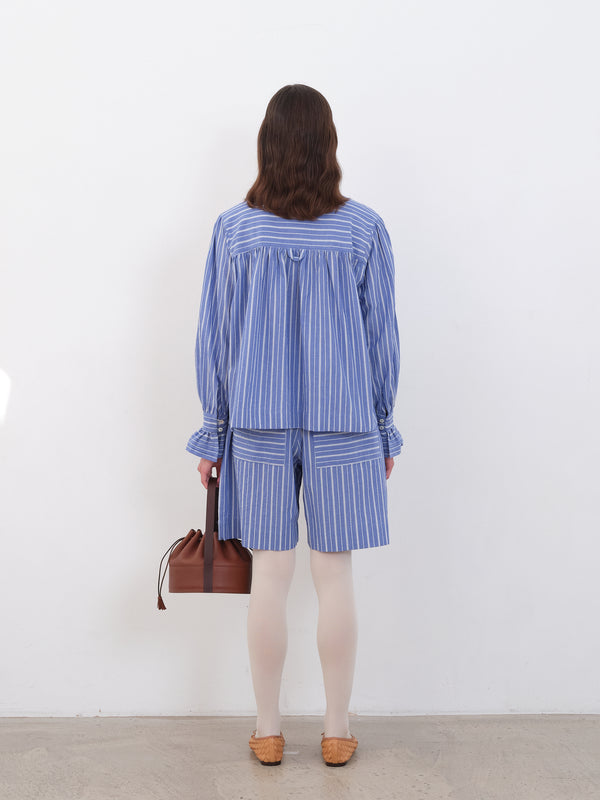 Folk Cawley - Japanese Mugwasher Stripe Sophie Shirt - French Blue/Ecru