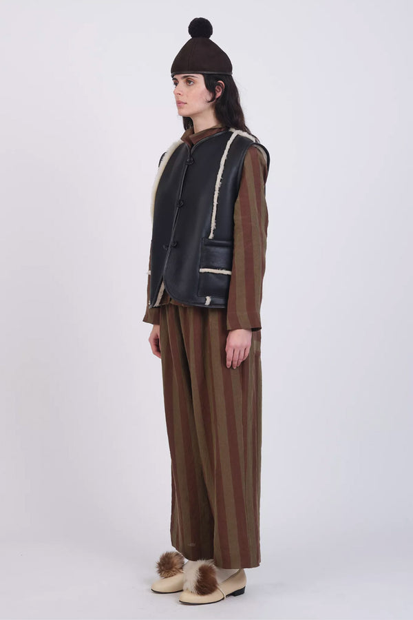 Folk Cawley - Leather Back Straight Hair Seam Ella Vest - Chocolate/ Seal