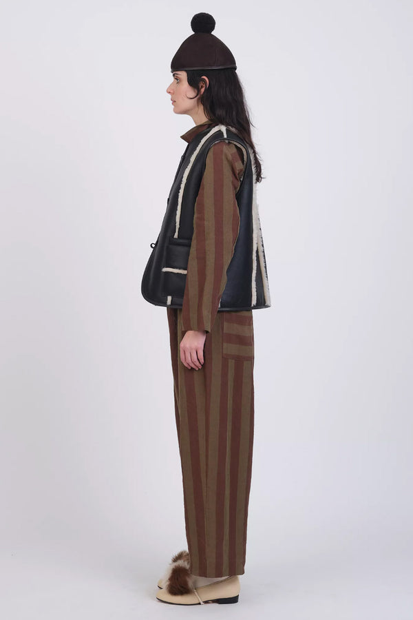 Folk Cawley - Leather Back Straight Hair Seam Ella Vest - Chocolate/ Seal