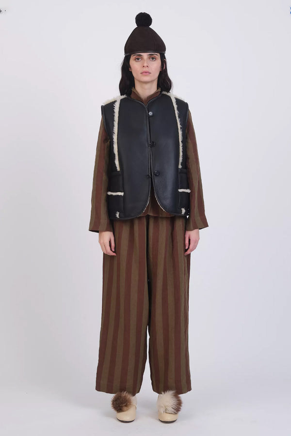 folk Cawley - Leather Back Straight Hair Seam Ella Vest - Chocolate/ Seal