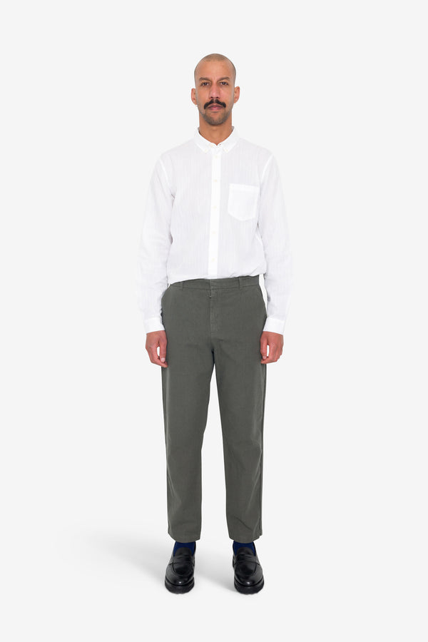 Folk Fixed Waistband Cotton Linen Trouser - Dark Sage