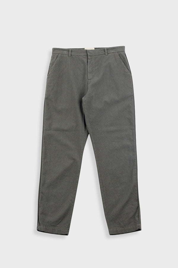 folk Fixed Waistband Cotton Linen Trouser - Dark Sage
