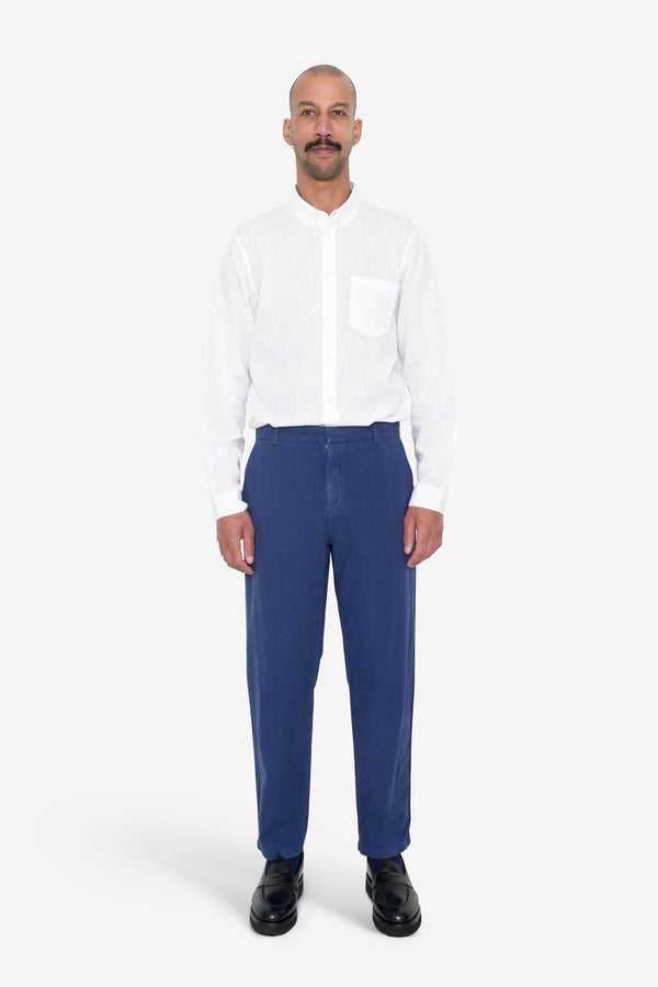 Folk Fixed Waistband Cotton Linen Trouser - Deep Blue
