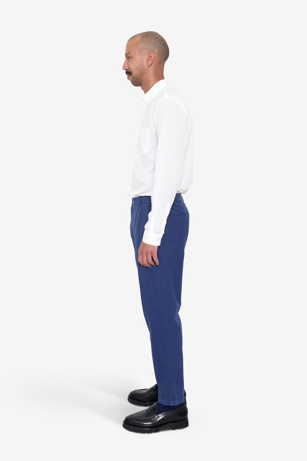 Folk Fixed Waistband Cotton Linen Trouser - Deep Blue