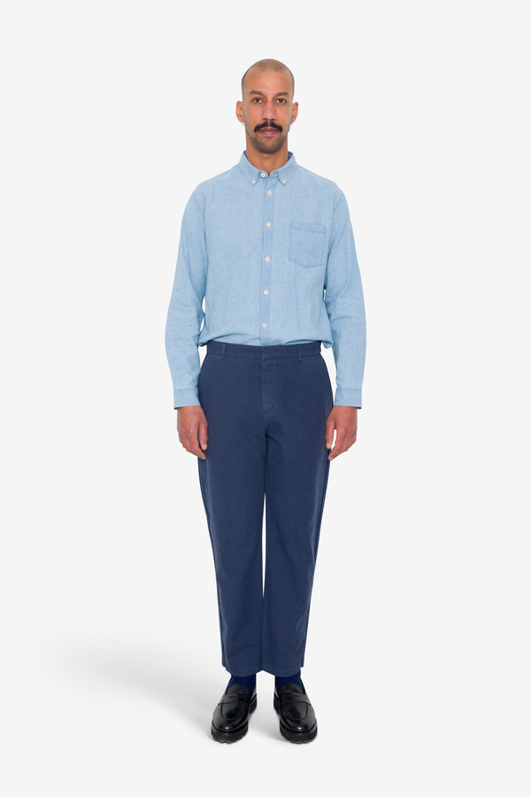 Folk Fixed Waistband Cotton Linen Trouser - Soft Navy