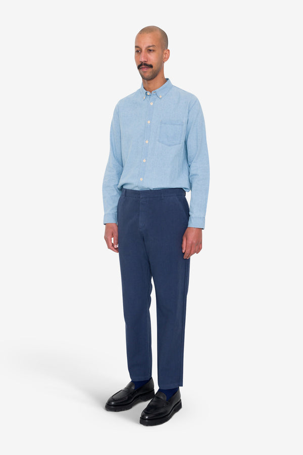 Folk Fixed Waistband Cotton Linen Trouser - Soft Navy