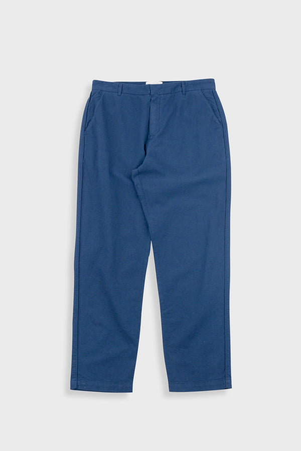 folk Fixed Waistband Cotton Linen Trouser - Soft Navy