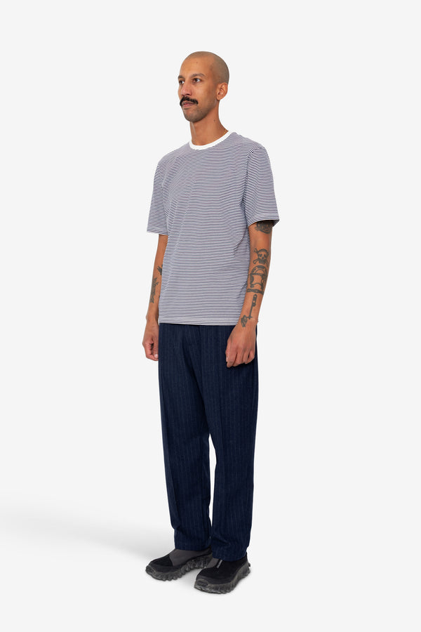 Folk 1x1 Striped T-Shirt - Bright Navy / Ecru