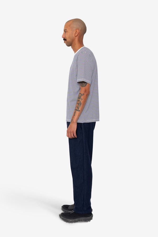 Folk 1x1 Striped T-Shirt - Bright Navy / Ecru